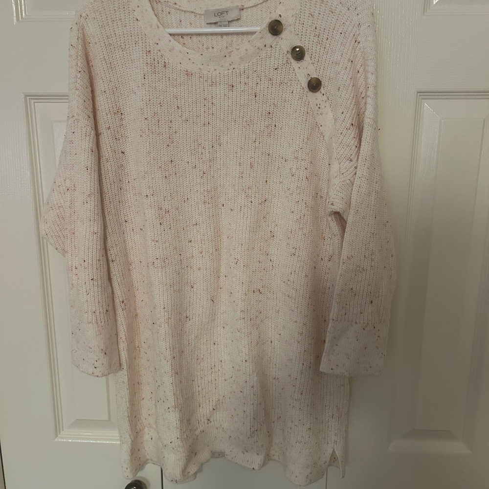 Loft Cream Knit Sweater with Button Detail